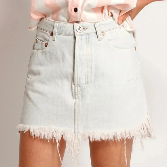 One Teaspoon Vanguard brando denim skirt‎ frayed hem light blue size 28 - Picture 1 of 6